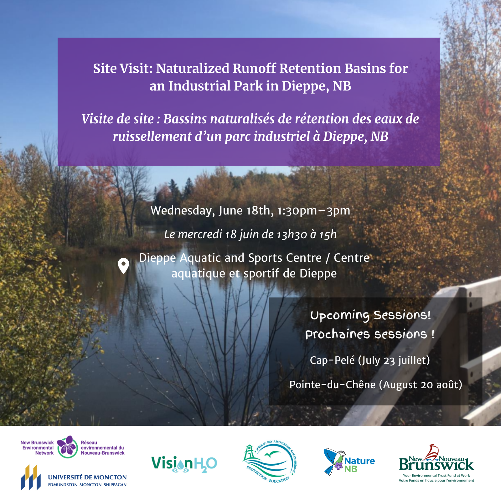 Visite de site : Bassins naturalisés de rétention des eaux de ruissellement d’un parc industriel à Dieppe, NB